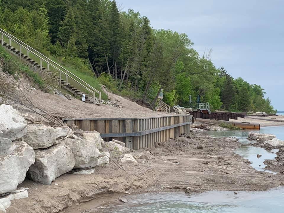 shoreline construction restoration with new retaining walls